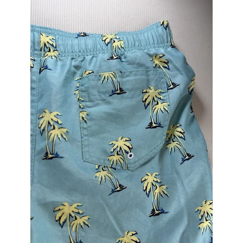 Hollister Men's Aqua Blue Swim Trunks Palm Trees Drawstring 6